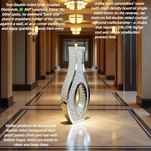 30" Tall Double Sided Crushed Diamond Floor Vases, Large Hollow Out Dustproof Vase for Living Room, Floor Vases Decorative Tall for Home,Office,Hotel(11.8" L x 5.37" W x 30" H) - size: 11.8" L x 5.36" W x 30" H