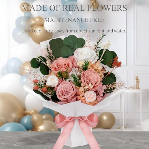 Perfectione Roses 4 Roses Mixed Bouquet for Mother's Day, Flowers for Delivery, Preserved Flowers Birthday Gift for Women Mom Wife Grandma Her, Dusty Rose - color: Dusty Rose 4 Roses