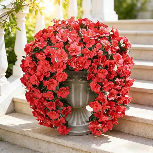 Ivydale Hibiscus Artificial Fake Hanging Flowers Plants for Outdoor Spring Decoration, 2PCS UV Resistant Faux Hibiscus Silk Flowers Realistic Look Real for Planters Outside Porch Patio Yard, Red - color: A-red, size: 2pcs