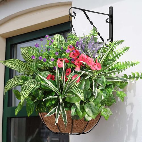 Pertivery Outdoor Faux Plants,12 Bouquets Artificial Plants UV Resistant Greenery&Flowers with Stems, for Patio Garden Front Porch Decor Fake Plants for Outside - color: Red and Green