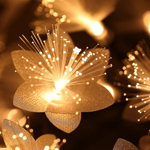Drawelry Fiber Optic Flower Tree Lamp - 48 LED Table Night Light USB Powered Artificial Flower Bonsai Tree Lamp Bedroom Living Room Decor Valentine's Day Birthday Gift for Women Girls Mother (White) - color: White