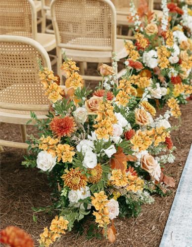 IPOPU 6PCS Orange Delphinium Silk Flowers 28.74'' Faux Larkspur Flowers Artificial Delphinium Stems Bulk for Wedding Garden Home Floral Arrangement Centerpiece (Orange) - color: Orange