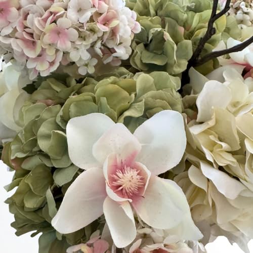 Moon Magnolia, Faux Floral Arrangement, Large-Size Premium Artificial Indoor Flower Display with Beautiful Blooms and Foliage That Lasts Forever - High Energy Natural Looking Floral - color: Moon Magnolia