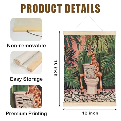 Nrleey Funny Bathroom Poster Hanger Frame - Giraffe Tropical Wall Art with Wooden Poster Hanger, Giraffe Art Decor, Funny Animal Bathroom Wall Art Decor, 12x16 Inches - color: Giraffe