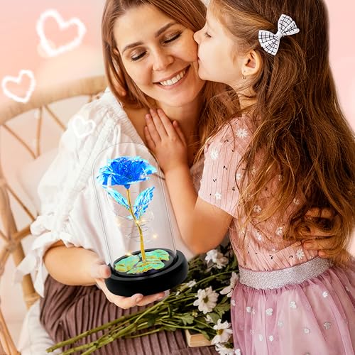 Childom Mothers Day Flowers Gifts for Mom Grandma,Birthday Gifts for Women,Valentines Gifts for Her,Mom,Women,Wife,Grandma,Light Up Rose in Glass Dome,Colorful Blue Mothers Day Flowers for Delivery - color: Blue Medium