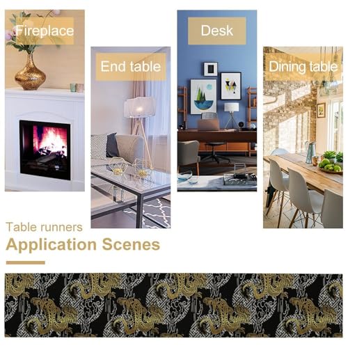 Chinese Dragon Table Runner, Black Gold Chinese Oriental Art Farmhouse Linen Table Runner for Coffee Table Kitchen Dining Wedding Party Holiday 13x36in - color: Aisa-4, size: 13x36in