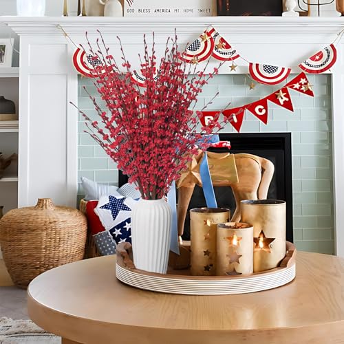 Wootkey 5 Pcs Valentine's Day Flowers Artificial Red Flowers 29.5" Long Stems Patriotic Picks with Mini Red Berry for DIY Floral Art Plant Wedding Home Office Table Decorations - color: Red, size: 5pcs-29.5''