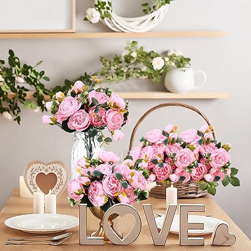 Hoteam 24 Bundles Artificial Peonies Flowers Wedding Faux Flowers Silk Peony Bouquet Bulk Bride Fake Florals Arrangements for Table Centerpieces Wedding Party Vase Decor (Light Pink) - color: Light Pink