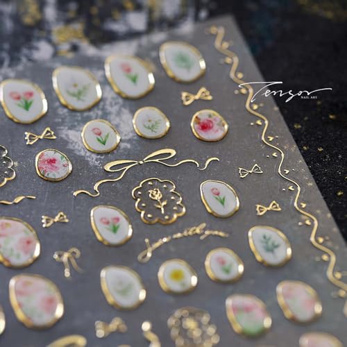 Flower Nail Art Stickers - 5D Bronzing Tulip Design Nail Decals 1PCS Embossed Jelly Floral Adhesive Nail Accessories Spring Sparkling Bow Supplies Stickers for Manicure Art - style: Style8-Bronzing Tulip