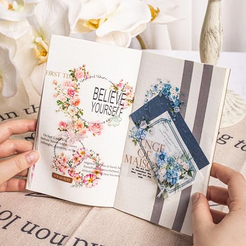 PET Tape Stickers for Journaling 6 Rolls Flower Washi Tape Stickers Decorative Tape for Crafts Scrapbooking Junk Journal Supplies, Wreath of Letters - color: Wreath of Letters