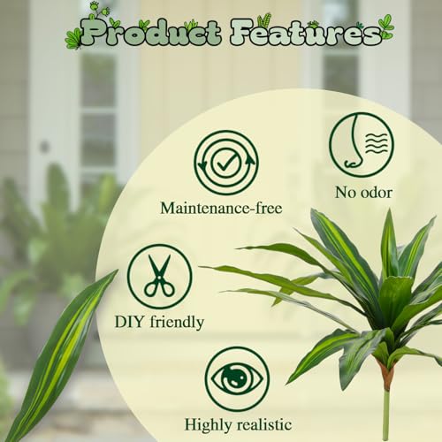 ucky 19.5" Artificial Dracaena Leaves Branches (20 Leaves, Gradient Green), 3D Textured Faux Tropical Plant Centerpiece for Living Room Decor - color: 2pcs Gradient Green, size: 20 Leaves