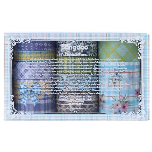 10 Rolls Vintage Floral Washi Tape Set Pastel Plaid Arts Adhesive Tapes Soft Colors Decorative Masking Tape Sets for Craft, Kids, Scrapbook, DIY, Gift Wrapping (Blue Bow) - color: Blue Bow