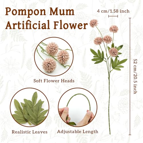 8pcs Blush Pink Fake Silk Pompon Mum Artificial Flowers,Mini Artificial Chrysanthemums with Stems,Faux Flowers For Vase,for Wedding Centerpieces, flower arrangements, vase fillers, and home decor - color: Blush Pink