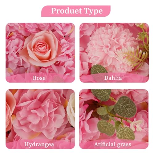 3D Flower Wall Backdrop - 12Pcs 15×15 Inch Artificial Rose Panels Pink Silk Floral Decor for Home Party Wedding Anniversary Birthday Photographic Studio Background & Decorative Fences - color: Pink, size: 12PCS-15x15