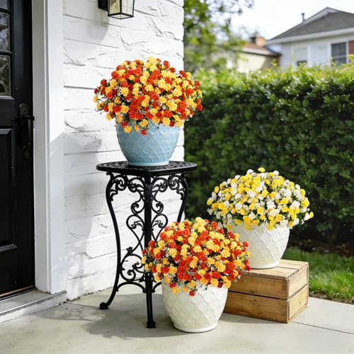 Ammyoo Artificial Flowers for Outdoors Decoration, 6 Bundles Silk Marigold Flower UV Resistant Look Real Faux Plants for Garden Porch Planter Patio Balcony Yard Home Decor (Yellow Orange) - color: Yellow Orange