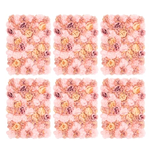 6 PCS Artificial Flower Wall Panels 3D Flower Wall Panel for Flower Wall Backdrop 16" x 24" Faux Flower Wall Mat Silk Hydrangea Rose Floral Panel for Party Wedding Wall Decorations Autumn Pink - color: Autumn Pink