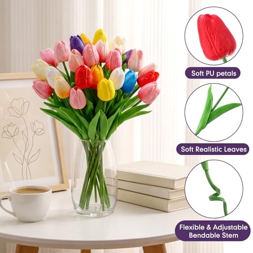 Zeyune Graduation Gifts Mini Faux Tulip Bouquet Kit, 10 DIY Artificial Tulip Flower Bouquets with Wrapping Paper and Ribbons, Class of 2026 Party Favors Gifts for Students Teachers Guests(Multicolor) - color: Multi Color