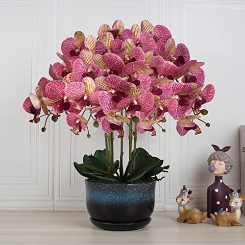 FagusHome 81.3 cm künstliche Phalaenopsis-Blumen, 4 Stück mit 2 Bündeln, Orchideenblumen, Stielpflanzen, Schmetterlinge, Phalaenopsis, Party, Dekoration, Purple Dapple (FH100083) - color: Purple Dapple