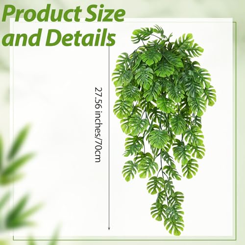 Daifunli 8 Pcs Artificial Hanging Plants Fake Hanging Ferns Plastic Fake Plant for Wall Room Garden Garland Indoor Outdoor Decor No Basket (Monstera Vines) - style: Monstera Vines