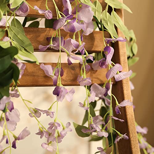 3Pcs 7.2Ft/Piece Artificial Flowers Wisteria Garland Artificial Wisteria Vine Hanging Flower Greenery Garland for Home Garden Outdoor Wedding Arch Floral Decor (Purple) - color: Purple