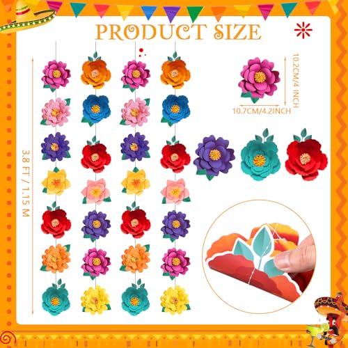 Spakon 8 Pcs Mexican Paper Flower Decorations Mexican Fiesta Garlands Cinco de Mayo Flat Floral Hanging Banner Cutouts for Birthday Decorations Baby Shower Cinco De Mayo Party Decor - color: Mexican Festival