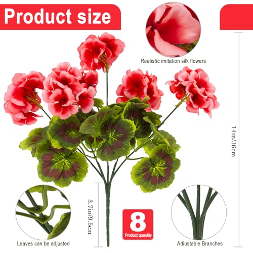lovemoon 8 Pcs Artificial Geranium Plant Realistic Silk Flowers for Outside UV Resistant Faux Geraniums Flowers for Indoor Outdoor Home Garden Office Decoration (8, Peach) - color: Peach