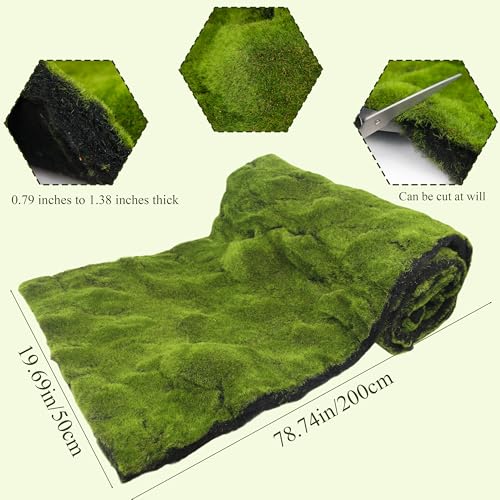 FAICOIA Fake Moss Rug Table Runner Green Moss Roll for Fairy Gardens Grass Wedding Woodland Table Decor Artificial Moss for Indoor Plants Crafts 20" x 79" Green Moss for Decorating Wall 50 x 200cm - color: Green - 20" x 79"