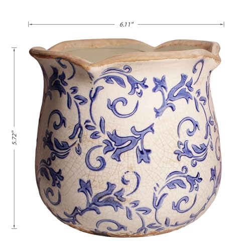 Retro Distressed Ceramic Flower Pots, Antique Crackle Glaze Planters with Drainage for Indoor Plants, Blue and White Chinoiserie Pottery Vase for Living Room Balcony Office Decor, Gardening Gifts - color: Blue Swirls
