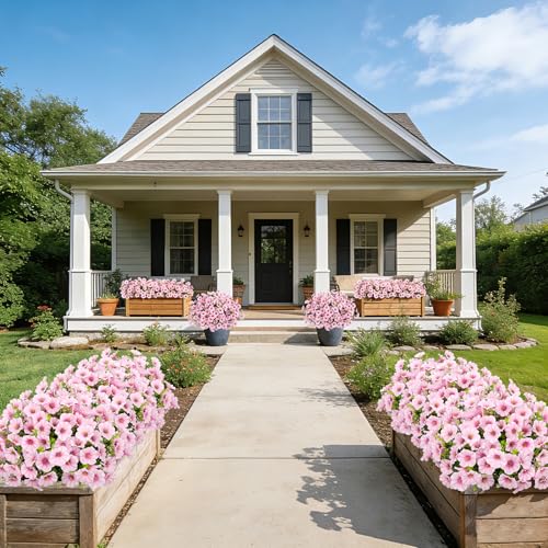 Roberly 12 Bundles Artificial Flowers for Outdoors, Fake Flowers Silk Morning Glory with Eucalyptus UV Resistant Faux Plants for Spring Summer Garden Outside Porch Patio Yard Home Decor, Pink - color: Pink
