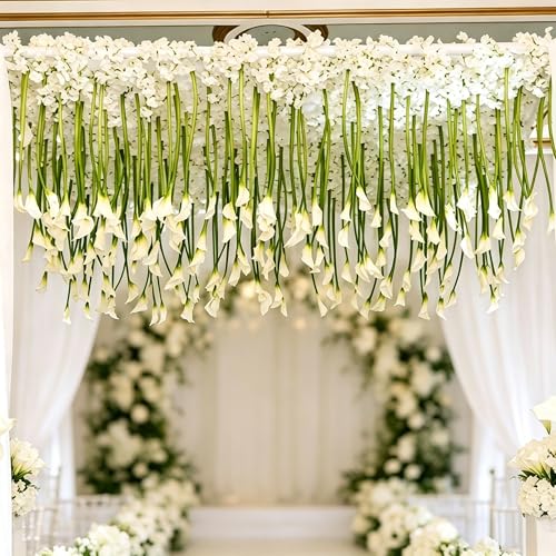 Giegxin 36 Pcs White Calla Lily Hanging Flowers, 25.6inch White Flowers for DIY, Hanging Fake Floral Garland, Calla Lily Flower Artificial Garland for Wedding Arch Decor Bride Shower Tall Vases