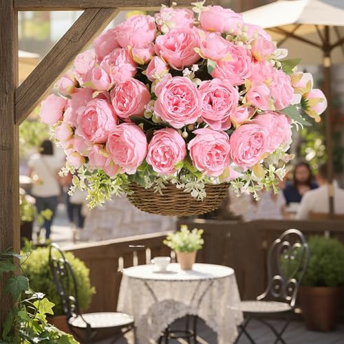 Peonies Artificial Flowers 12 Bundles Pink Flowers Bouquet, Lifelike Silk Fake Peonies with Stems for Home Table Centerpieces, Wedding, Party & DIY Bridal Floral Arrangements (Light Pink) - color: Light Pink