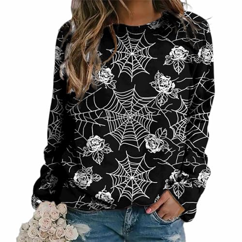 MARSVOVO Long Sleeve Halloween Shirts For Women Novelty Halloween Print Crew Neck Casual Fall Sweatshirt For Women - color: Spider Black, size: XX-Large