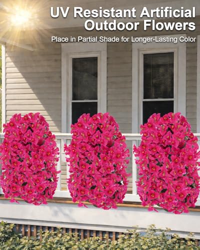 Artificial Flowers for Outdoors – 2 Bundles of UV-Resistant Artificial Bougainvillea, Realistic Silk Flowers for Front Porch, Patio, Garden, Window Boxes & Hanging Baskets (Hot Pink, 2) - color: Hot Pink, size: 2 Bundles