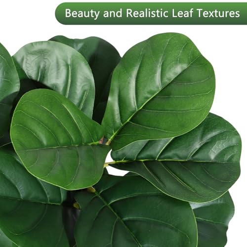 4 ft Fiddle Leaf Fig Tree Artificial with 48 Leaves - Realistic Faux Ficus Lyrata Trees in 7.8 in Grey Planter Pot, Indoor Fake Floor Plants for Home Office Living Room Decor, Housewarming Gift - color: With Black Planter, size: 4ft