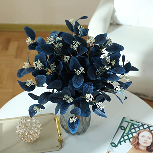 dallisten 20" Silk Artificial Eucalyptus Stems, 12Pcs Fake Eucalyptus Stem with Leaves Berries, Greenery Plants Floral Decorations for Wedding Party Flower Arrangement Home Decor (Navy Blue) - color: Navy Blue