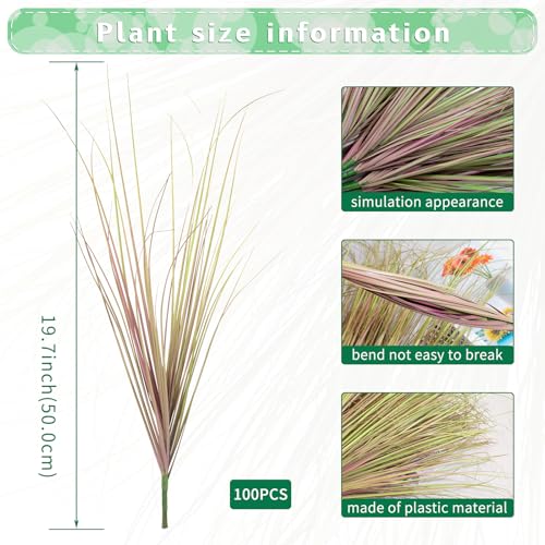 100Pcs Artificial Grass Plants, Faux Shrubs Wheat Grass, Artificial Tall Grasses Fake Plants for Outdoor Decor,Artificial Greenery Stems Weed for Room Indoor Home Decor（Light Purple） - color: Light Purple, size: 100Pcs