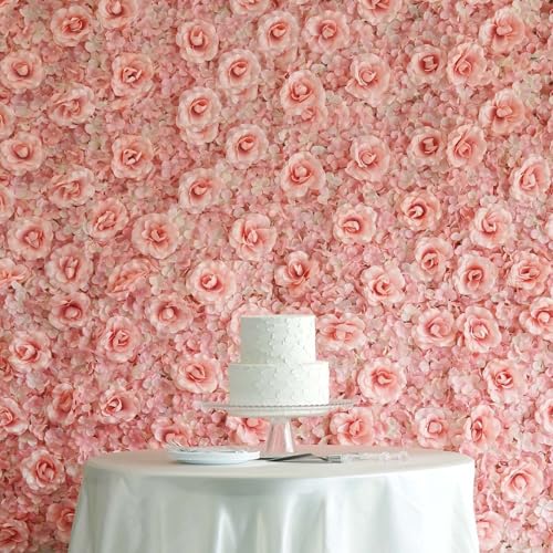 Efavormart 4 Pack Blush 3D Silk Rose and Hydrangea Flower Wall Panels - 11 Sq. Ft. UV Protected Artificial Floral Backdrop Mat for Wedding, Party Photography, Nursery Wall & DIY Decor - color: Blush
