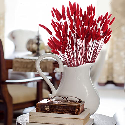 CISDUEO 120pcs Dried Bunny Tails Flowers Red Lagurus Ovatus Tail Dried Flowers Pampas Grass Natural Dried Floral Arrangement for Boho Decor Home Wedding DIY Farmhouse Table Christmas Halloween (17") - color: Red