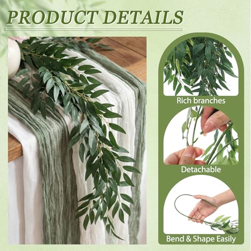 Giegxin 5 Pcs Artificial Greenery Stems, 42.52 Inch Fake Plants Branches Faux Greenery Real to Touch Stems for Home Bathroom Office Farmhouse Wedding Centerpiece Decor(Willow Vines)