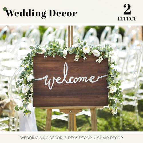 Der Rose 4 Pcs 26FT Artificial Flower Garland, White Rose & Eucalyptus Floral Garland, Faux Flower Vine for Wedding Table Runner Arch & Backdrop Decor - color: White 4 Pcs