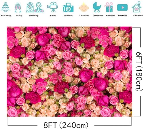 8x6ft Pink Red Rose Photo Backdrop Vinyl Studio Background for Valentine's Day, Mother's Day, Birthday Party DH-358 - size: 8X6FT