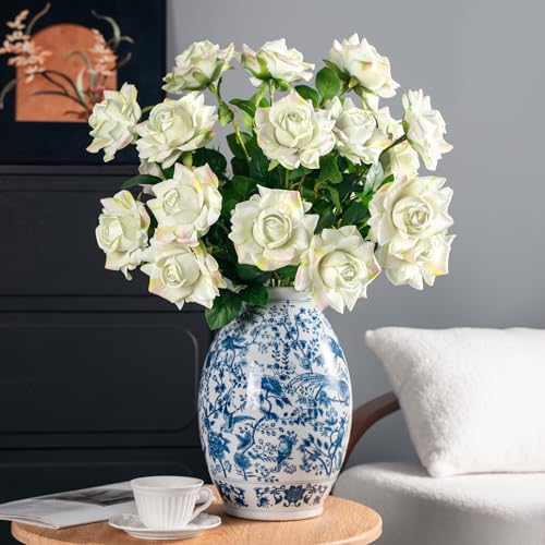 Artificial Flowers Artificial Roses Fake Roses 23.2In Long Stem Artificial Flowers for Tall Vase Silk Rose Suitable for Wedding Party Decor Valentine's Day DIY Bouquet Spring 20PCS (Green) - color: Green