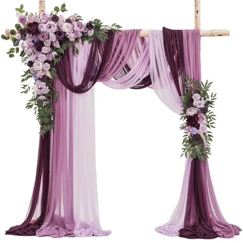 TINGE TIME Wedding Arch Flowers Kit - Deluxe 5pcs Artificial Floral Swag with 3 Sheer Drapes, Realistic Silk Flower Arrangements for Wedding Ceremony Arbor Backdrop Reception Party Home Decor - color: Lavender & Plum