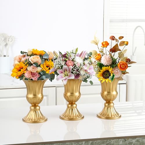 MCMCNCUIU Gold Vases for Centerpieces Set of 8, Urn Vases for Flowers, Vintage Pedestal Vase for Wedding Centerpieces, Metal Trumpet Vase for Wedding Table, Party, Home, Anniversary Decoration - color: Gold, size: Tall Urn-8Pcs
