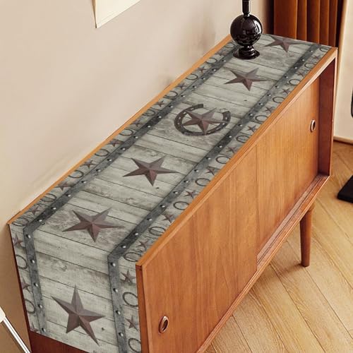 Western Texas Table Runner,ustic Farmhouse Grey Wooden Stars Hoof Cowboy Country Coffee Table Center Decor for Family Kitchen Outdoor Farmhouse Holiday Party Table Decorations, 13"x36" - color: Texas-9, size: 13“ X 36"
