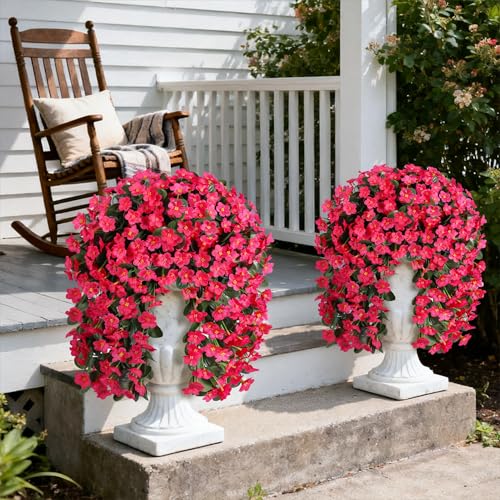 Artificial Flowers for Outdoor Decoration, 2 PCS Fake Silk Hotpink Daisy, Long VinesOrchid, UV Resistant Faux Flower Realistic for Home Porch Patio Balcony Window Planter Pot - color: Hotpink