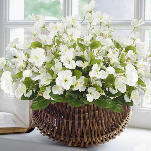 3 Pcs Artificial Flowers for Outdoors Hibiscus Spring Summer Decor White Artificial Tropical Flowers Realistic UV Resistant Silk Hibiscus Flowers for Outside Planter Front Door Porch Patio - color: White