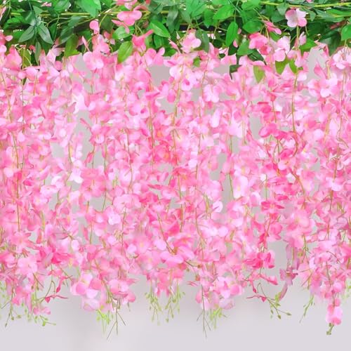 BSMYBO 30 Branches Wisteria Hanging Flowers Pink Artificial Wisteria Hanging Flowers Garlands Vine for Wedding Arch Party Ceremony Home Garden Backdrop Wall Decoration (2 Pack) - color: Pink, size: 2 Pack
