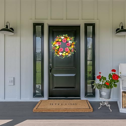 Artificial Spring Summer Wreaths for Front Door 22'' Peony Wreath Colorful Floral Wreath with Peony,Daisy,Poppy Flower Lavender for Indoor Outdoor Farmhouse Home Wall Window Festival Decoration
