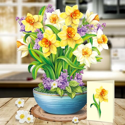 Airpark 3D Pop Up Paper Flowers Bouquet Card 12’‘ with Note & Envelope, Birthday Gifts, Get Well, Thank You, Greeting Cards for Women Mom Wife Friends, Yellow Daffodils - style: Yellow Daffodils